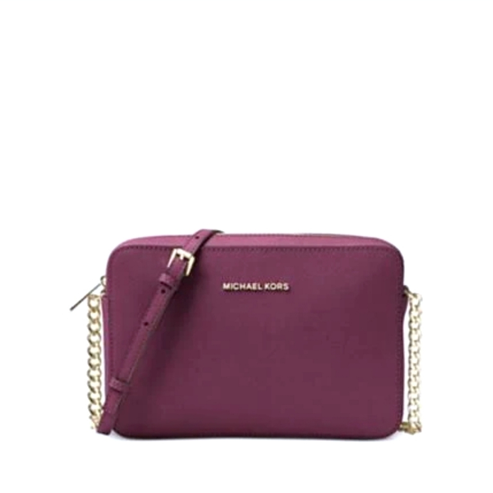 Michael Kors Jet Set Camera Crossbody Bag Saffiano Leather Burgundy